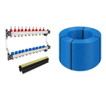 Zestaw rozdzielacz KAN-therm InoxFlow 1316157085 10 obwodów + rura PE-RT KAN-therm 1829198183 Blue Floor z osłoną EVOH 5-warstwowa 16x2.0 zwój 600 m + spinki TIA F-063628 pakietowane 40mm 300 szt.