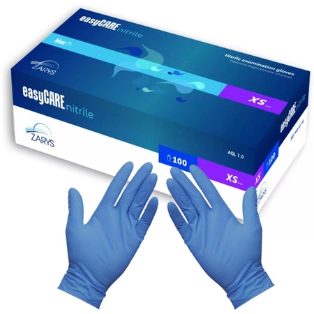 Rękawice diagnostyczne EasyCare Nitrile Nitrylowe bezpudrowe niesterylne niebieskie XS A100 RNBXS10001