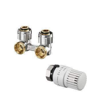 Zestaw grzejnikowy: Termostat Vindo TD 0*1-5 + Multiflex F, ZB-podwójne przyłącze z odcięciem, kątowe, 3/4NZx3/4GZ, mosiądz, niklowane OVENTROP 1715814