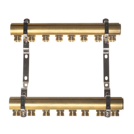 Rozdzielacz mosiężny REITER RMCO#210-45-N-08 ogrzewanie grzejnikowe rozstaw 45 mm + nyple 8 obwodów