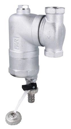 Separator zanieczyszczeń FAR 201, chromowany, z magnesem i zaworem spustowym, ruchome przyłącza Rp3/4'' AFRISO 7772010
