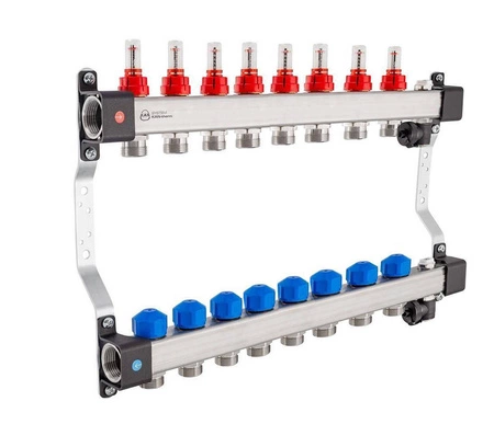 Rozdzielacz KAN-therm InoxFlow 1316157083 z przepływomierzami i zaworami do siłowników seria UFST 8 obwodów