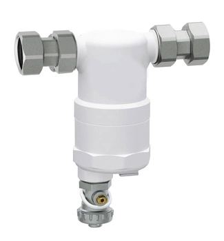 Kompaktowy separator zanieczyszczeń FAR 402, z magnesem i zaworem spustowym, proste przyłącze GW G3/4 AFRISO 7774020