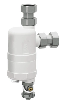 Kompaktowy separator zanieczyszczeń FAR 401, z magnesem i zaworem spustowym, kątowe przyłącze GW G3/4 AFRISO 7774010