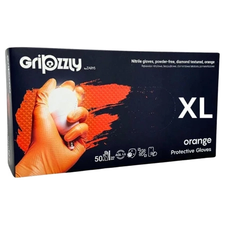 Rękawice Gripzzly Zarys nitrylowe bezpudrowe z diamentową teksturą pomarańczowe XL A50 RNBDPXL5005