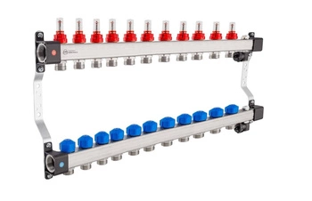 Rozdzielacz KAN-therm InoxFlow 1316157086 z przepływomierzami i zaworami do siłowników seria UFST 11 obwodów