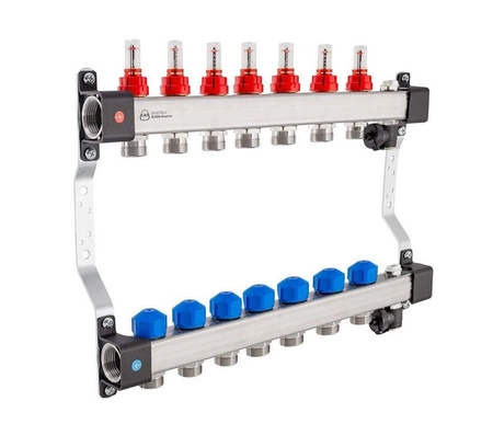 Rozdzielacz KAN-therm InoxFlow 1316157082 z przepływomierzami i zaworami do siłowników seria UFST 7 obwodów