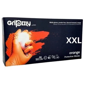 Rękawice Gripzzly Zarys nitrylowe bezpudrowe z diamentową teksturą pomarańczowe XXL A50 RNBDPXXL5005