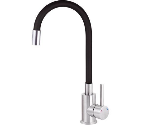 Bateria LUNO stal-czarna zlewozmywakowa z elastyczną wylewką DEANTE BOC_B720