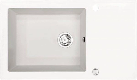 Zlewozmywak CAPELLA alabaster + szkło-biały, D 860x500x220 + osprzęt SPACE SAVER