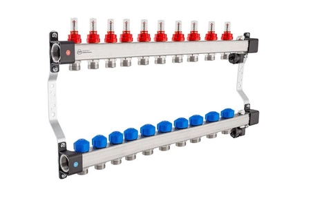 Rozdzielacz KAN-therm InoxFlow 1316157085 z przepływomierzami i zaworami do siłowników seria UFST 10 obwodów