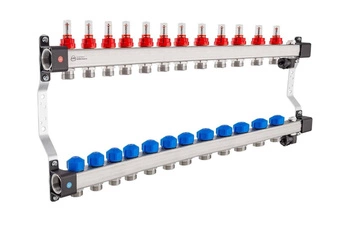 Rozdzielacz KAN-therm InoxFlow 1316157087 z przepływomierzami i zaworami do siłowników seria UFST 12 obwodów
