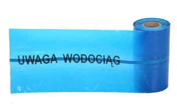 Taśma ostrzegawcza niebieska szerokość 20cm rolka 50 mb z wkładką z napisem RABKA