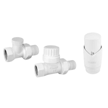 Zestaw zaworów grzejnikowych zasilający powrotny głowica term, biały prosty FERRO ZTM30WH